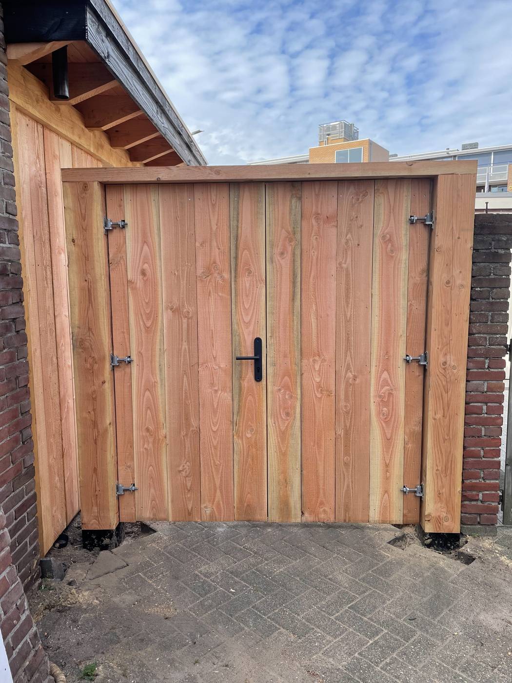 Overkapping Aalst-Waalre poort douglas constructie palen